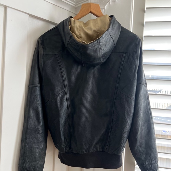 ARK REWORKED BLACK LEATHER JACKET WITH HOOD - Picture 2 of 5